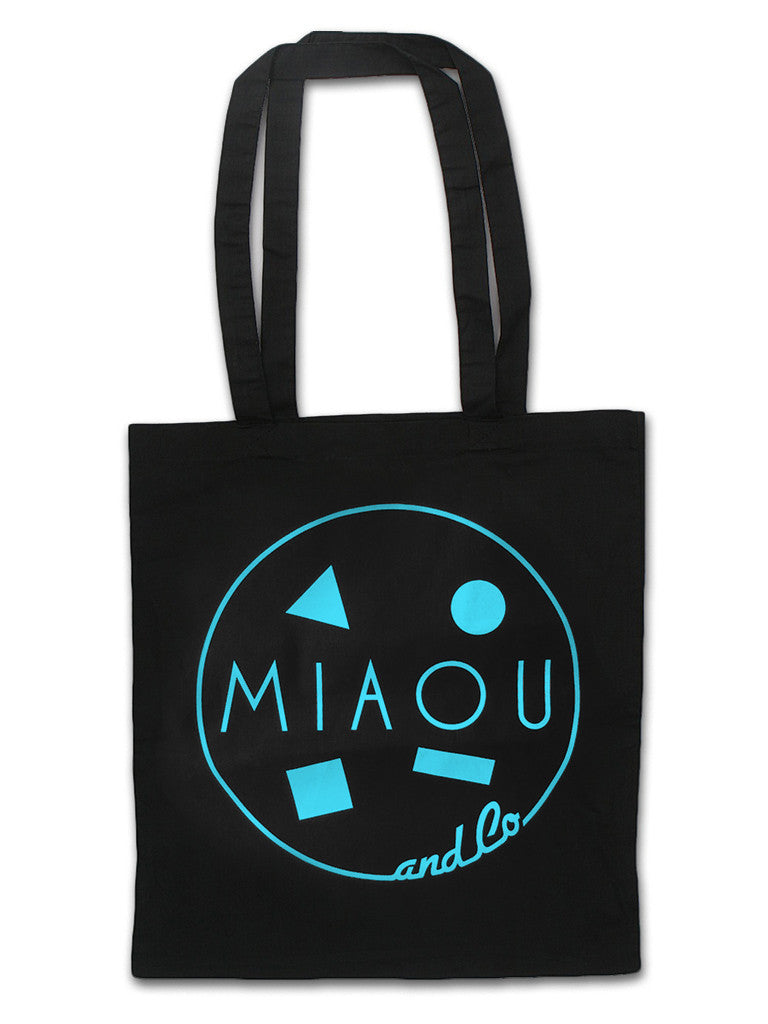 80s Surf Logo / 100% Cotton Canvas Tote / Seaside Aqua on Black