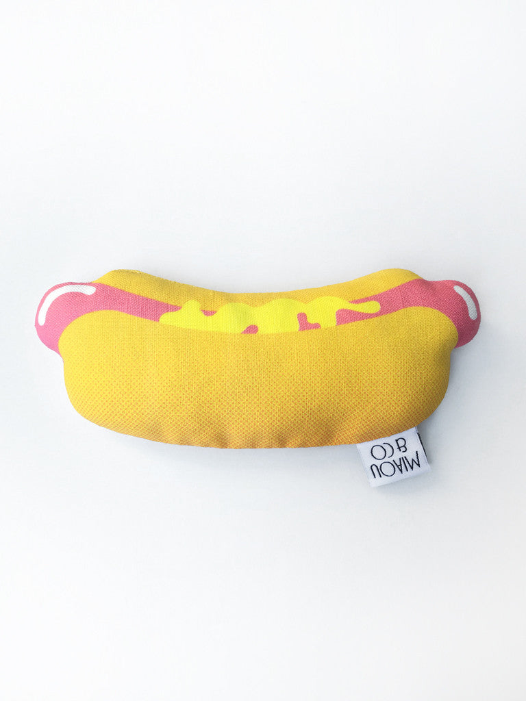 Hot Dog Kicker / Organic Catnip Toy / Sunrise Pink and Yellow