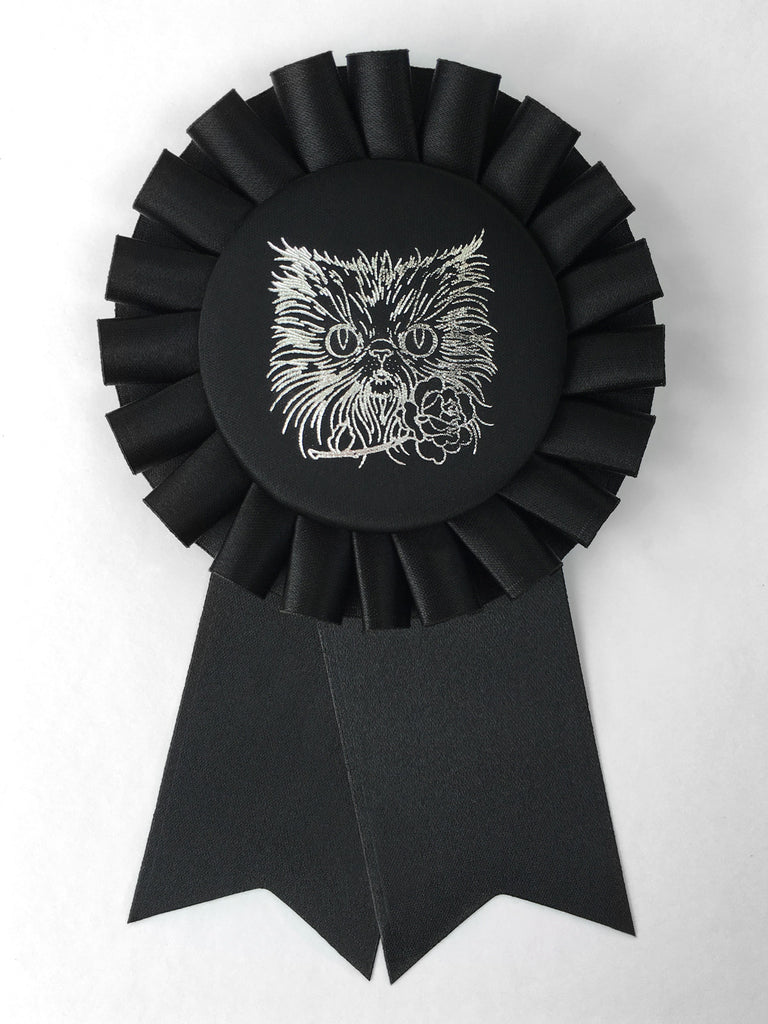 Silver Cat Face / Eco Satin Rosette Prize Ribbon / Assorted Colors
