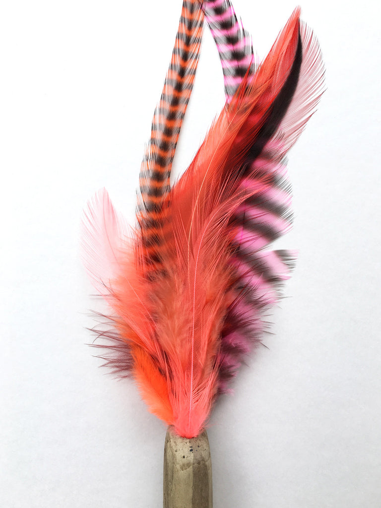 Mini Driftwood Feather Wand Cat Toy / Pinks and Reds